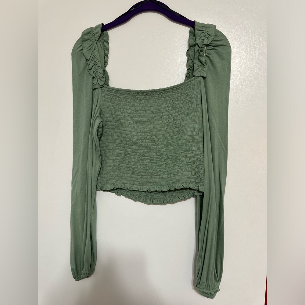 Forever 21 Sage Green Smocked Blouse